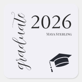 Modern Editorial Script 2026 Signature Graduation Vierkante Sticker