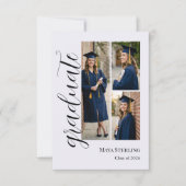 Modern Editorial Script 3-Photo Graduation Aankondiging (Voorkant)