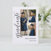 Modern Editorial Script 3-Photo Graduation Aankondiging (Staand voorkant)