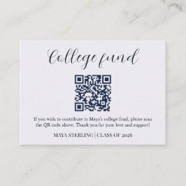 Modern Editorial Script College Fund Graduation QR Informatiekaartje