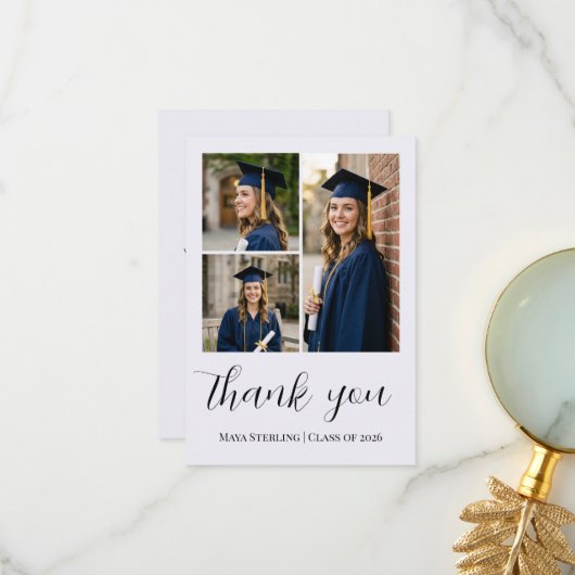 Modern Editorial Script Multi-Photo Graduation Bedankkaart (Voorkant / Achterkant in situ)