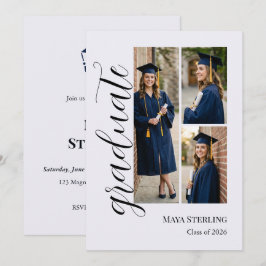 Modern Editorial Script Multi-Photo Graduation  Kaart