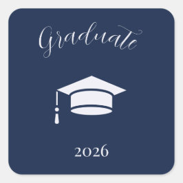Modern Editorial Script Navy Photo graduation Vierkante Sticker