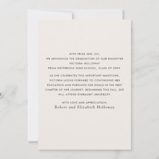 Modern Editorial Typography Graduate Announcement Kaart (Achterkant)