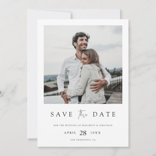 Modern Editorial Vetgedrukt Foto Save the Date (Voorkant)