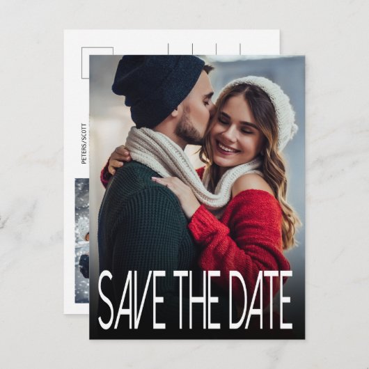 Modern Één Foto bewaart de Datum Verticaal Aankondigingskaart (Voorkant / Achterkant)