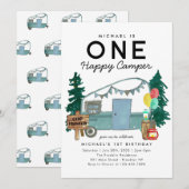 Modern Een Gelukkig Camper Bomen Camping 1e Verjaa Kaart (Voorkant / Achterkant)