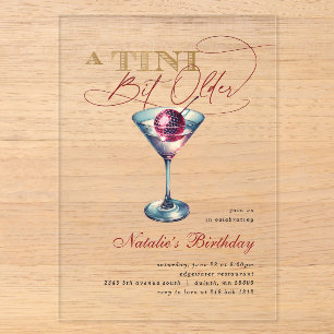 Modern Een Tini Bit Ouder Martini Kers Verjaardag Acryl Uitnodigingen