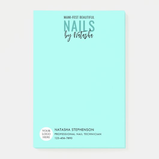 Modern Eendenei Blauw Logo QR Code Foto NAGEL TECH Post-it® Notes (Voorkant)