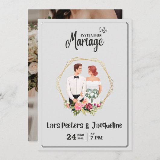 modern eengemaakt huwelijk kaart (Voorkant / Achterkant)