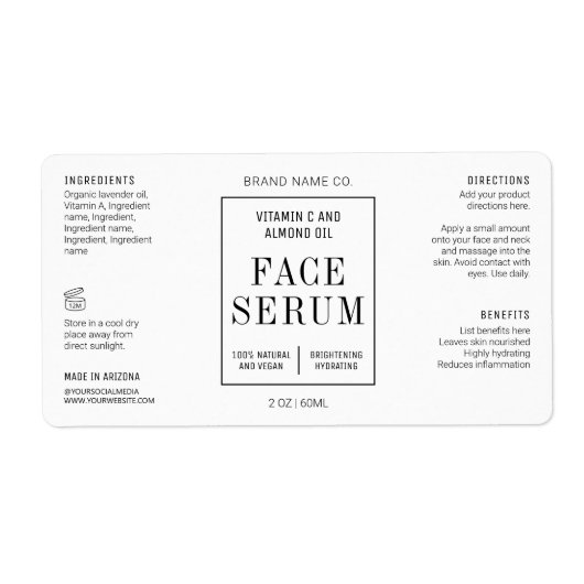 Modern Eenvoudig 2 OZ Kosmetische Druppelflesetike Etiket (Voorkant)