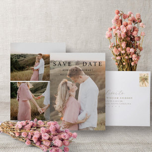 Modern eenvoudig 3 foto Elegant Script Verloving Save The Date