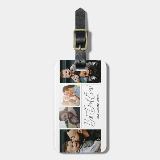 Modern Eenvoudig 4 Fotocollage Vaderdag Bagagelabel (Voorkant verticaal)