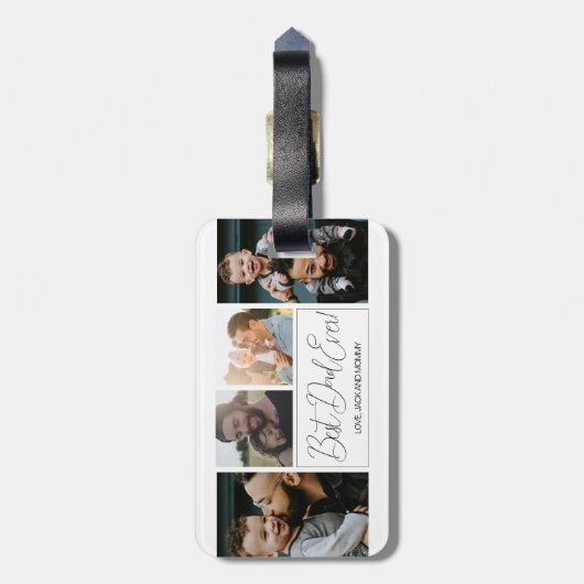 Modern Eenvoudig 4 Fotocollage Vaderdag Bagagelabel (Achterkant verticaal)