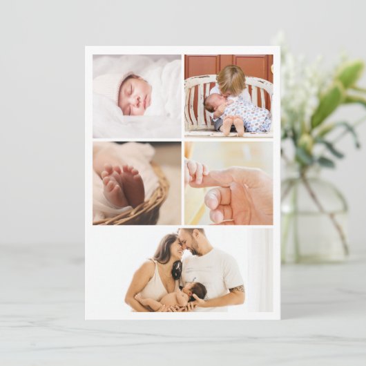 Modern eenvoudig 5 Afbeelding Collage Baby shower Bedankkaart (Staand voorkant)