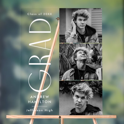 Modern Eenvoudig Afstudeerder 3 Fotoafstudeerfeest Acryl Bord (Neutraal)