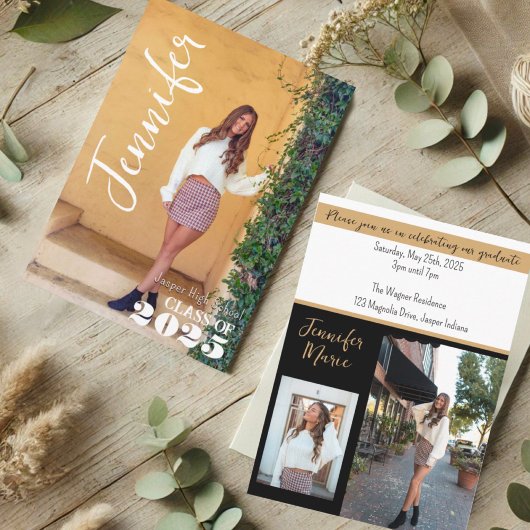 Modern Eenvoudig Afstuderen Fotonaam Zwart Goud Kaart