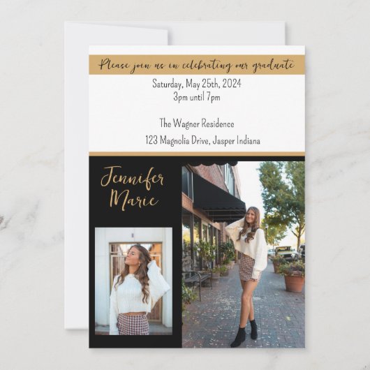 Modern Eenvoudig Afstuderen Fotonaam Zwart Goud Kaart (Achterkant)