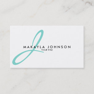 Modern & Eenvoudig aqua blauw Monogram Professione Visitekaartje
