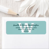 Modern Eenvoudig Aqua Monogram Huwelijk V09 Etiket (Insitu)
