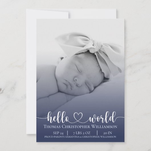 Modern Eenvoudig Baby Boy aankondiging Fotoscript (Voorkant)