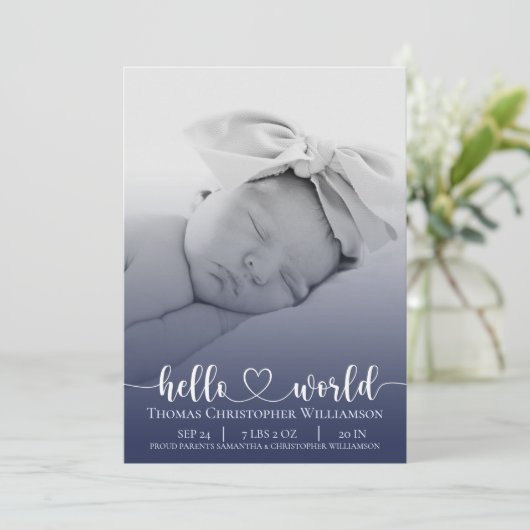 Modern Eenvoudig Baby Boy aankondiging Fotoscript (Staand voorkant)