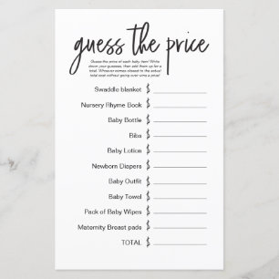 Modern Eenvoudig Baby shower Spel Raad de prijs