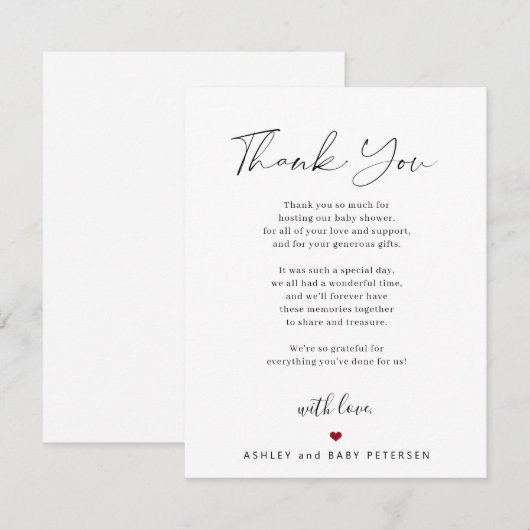 Modern eenvoudig baby shower voor typografiescript bedankkaart (Voorkant / Achterkant)