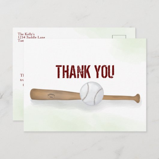 Modern Eenvoudig Baseball Bedankt Waterverf Briefkaart (Voorkant / Achterkant)