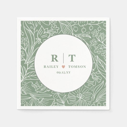 Modern Eenvoudig Basis Groen Bloem Stijlvolle Trou Servet (Voorkant)