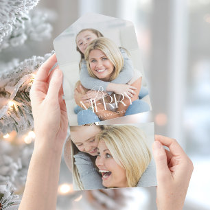 Modern Eenvoudig 'Be Merry' Typografie 1 Foto All In One Uitnodiging