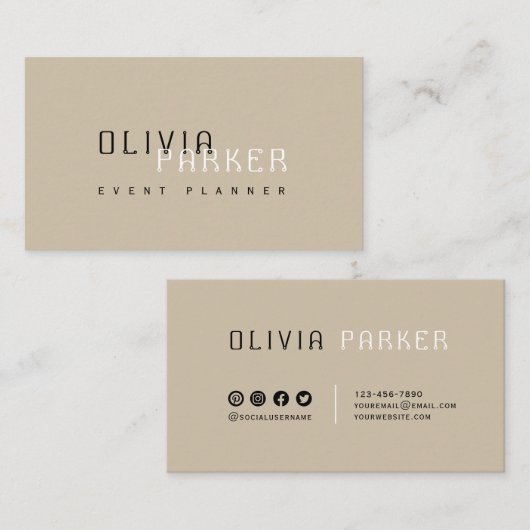 Modern eenvoudig beige minimalistisch Visitekaartj Visitekaartje (Voorkant / Achterkant)