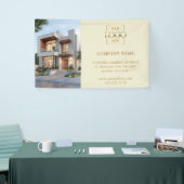 Modern Eenvoudig Beige Zakelijk Logo Professioneel Spandoek (Beurs)