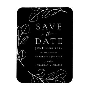 Modern Eenvoudig Blad Zwart Bruiloft Save the Date Magneet