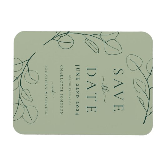 Modern Eenvoudig Bladerdek Sage Groene Bruiloft Magneet (Horizontaal)