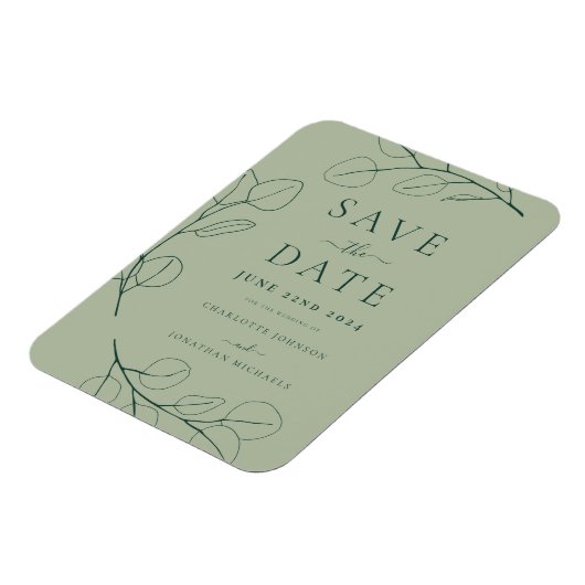 Modern Eenvoudig Bladerdek Sage Groene Bruiloft Magneet (Linkerzijde)