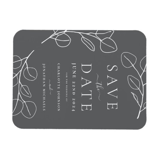 Modern Eenvoudig Bladgroen Bruiloft Magneet (Horizontaal)