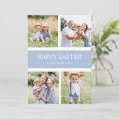 Modern Eenvoudig Blauw 4 Familie Foto Gelukkig Pas Feestdagenkaart (Staand voorkant)