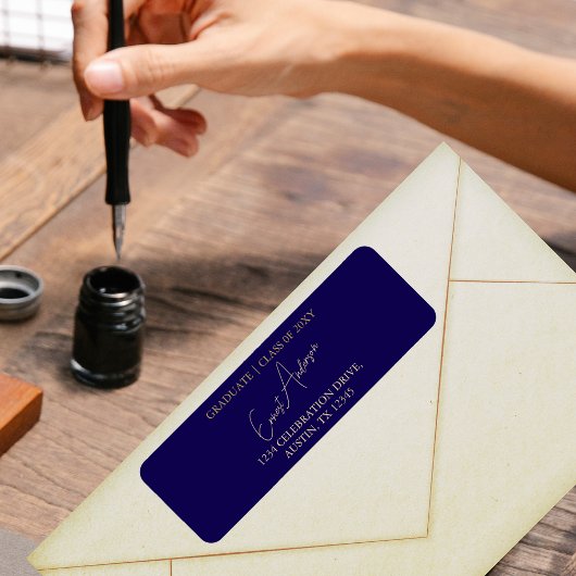 Modern eenvoudig blauw Afstuderen retouradres labe Etiket