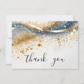 Modern Eenvoudig Blauw en Goud Sequin Script Bedankkaart (Voorkant)