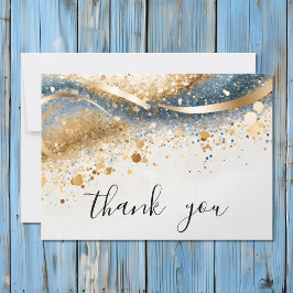 Modern Eenvoudig Blauw en Goud Sequin Script Bedankkaart