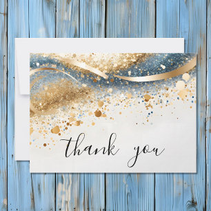 Modern Eenvoudig Blauw en Goud Sequin Script Bedankkaart
