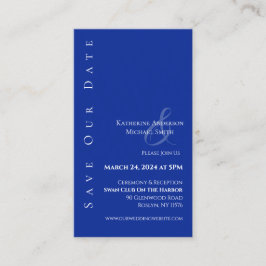 Modern Eenvoudig Blauw en wit-Save the Date- Visitekaartje
