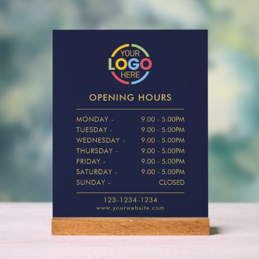 Modern eenvoudig blauw | Openingstijden Business L Acryl Bord (Neutraal)