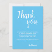 Modern eenvoudig blauw typografie Baby shower Bedankkaart (Voorkant)