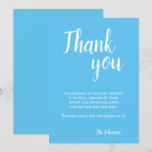 Modern eenvoudig blauw typografie Baby shower Bedankkaart (Voorkant / Achterkant)