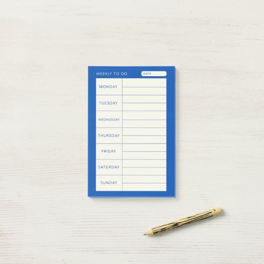 Modern eenvoudig blauw weekblad post-it® notes (Op bureau)
