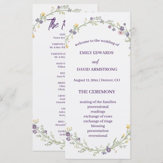 Modern Eenvoudig Bloem Boho Huwelijksprogramma (Voorkant / Achterkant)