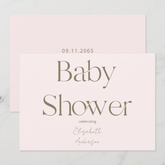 Modern & Eenvoudig Blush en Goud Baby shower Kaart (Voorkant / Achterkant)