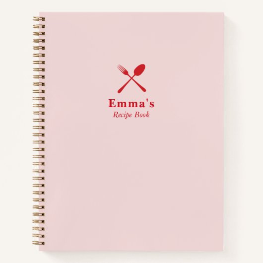 Modern Eenvoudig  Blush Roze en Rood Recept Notitieboek (Voorkant)